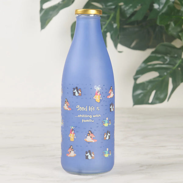 Good Life Glass Frosted Milk Bottle 1 Ltr in Blue Colour dimensions