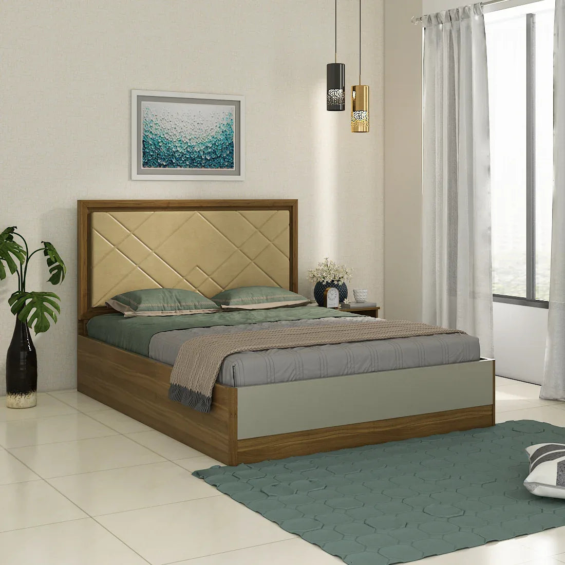Petra King Bed With Box Storage in Walnut Colour - HomeTown