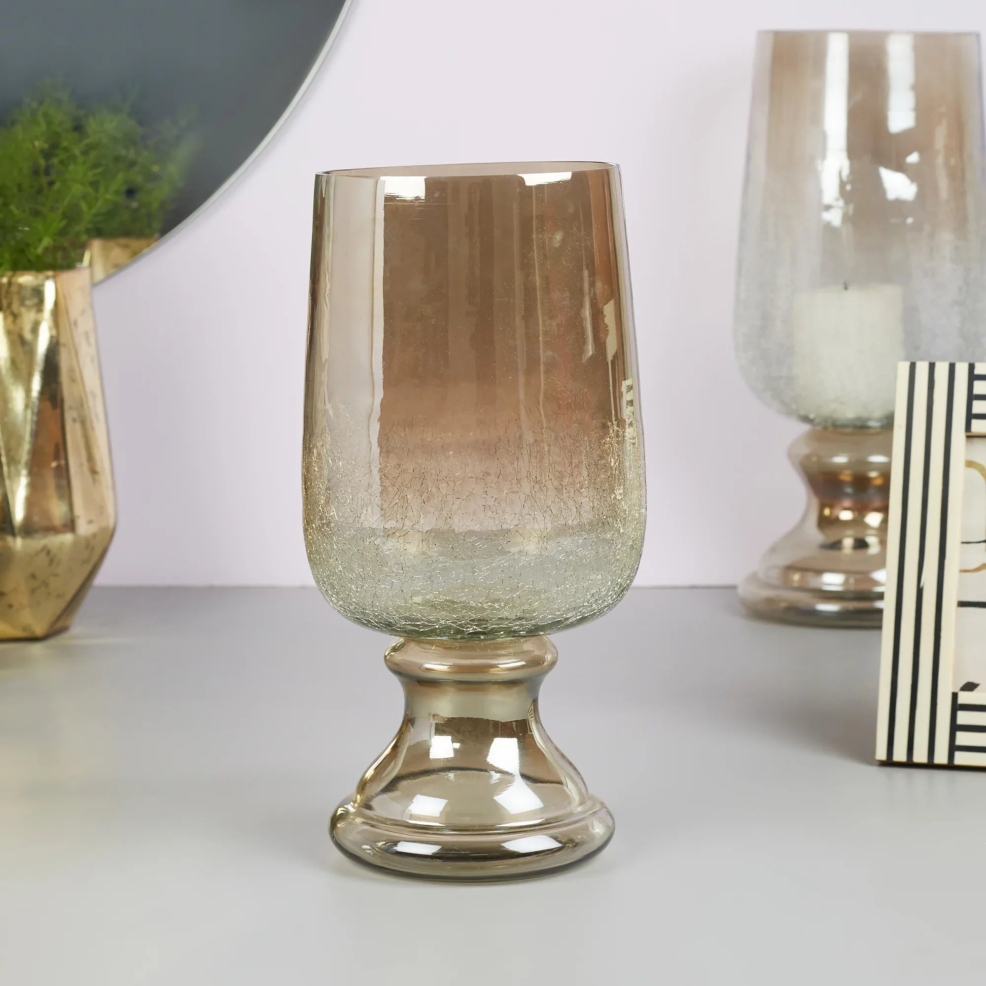 Phiona Glass Crack Handcrafted Hurricane Ombre 32 Cm in Black Colour - HomeTown