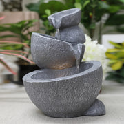 Impression Polyresin Trio Abstract Bowls Fountain 24X28Cm in Grey Colour - HomeTown