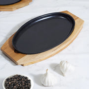 Beautiful Kitchen Metal and Wood Sizzler Plate Oval in Brown Colour - HomeTown