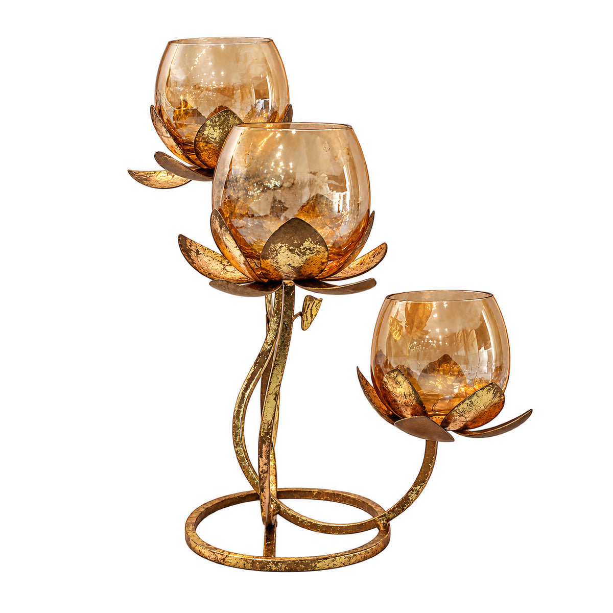 CGI Luxe Utsav 3 Lotus Round Tea Light Gold Finish | 26X22X23 cm