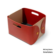 Owlbert MDF + Leatherite Storage Basket in Red & Bisque Colour