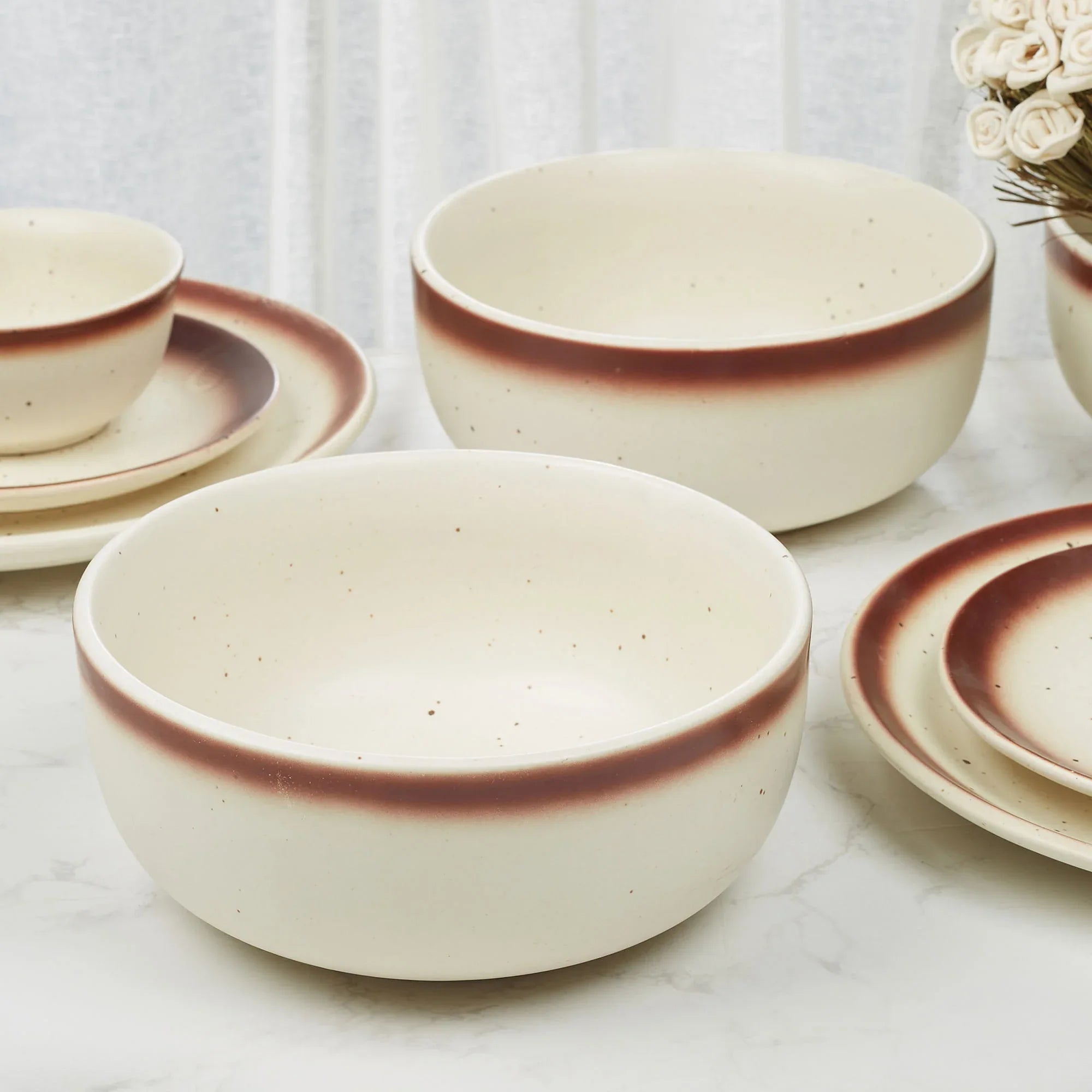 Beautiful Kitchen Studio Pottery Stoneware Serving Bowl Set of 2 in Beige Colour - HomeTown