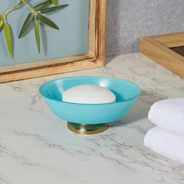 Emilia Glass Frosted Colored Soap Dish in Turq Colour dimensions