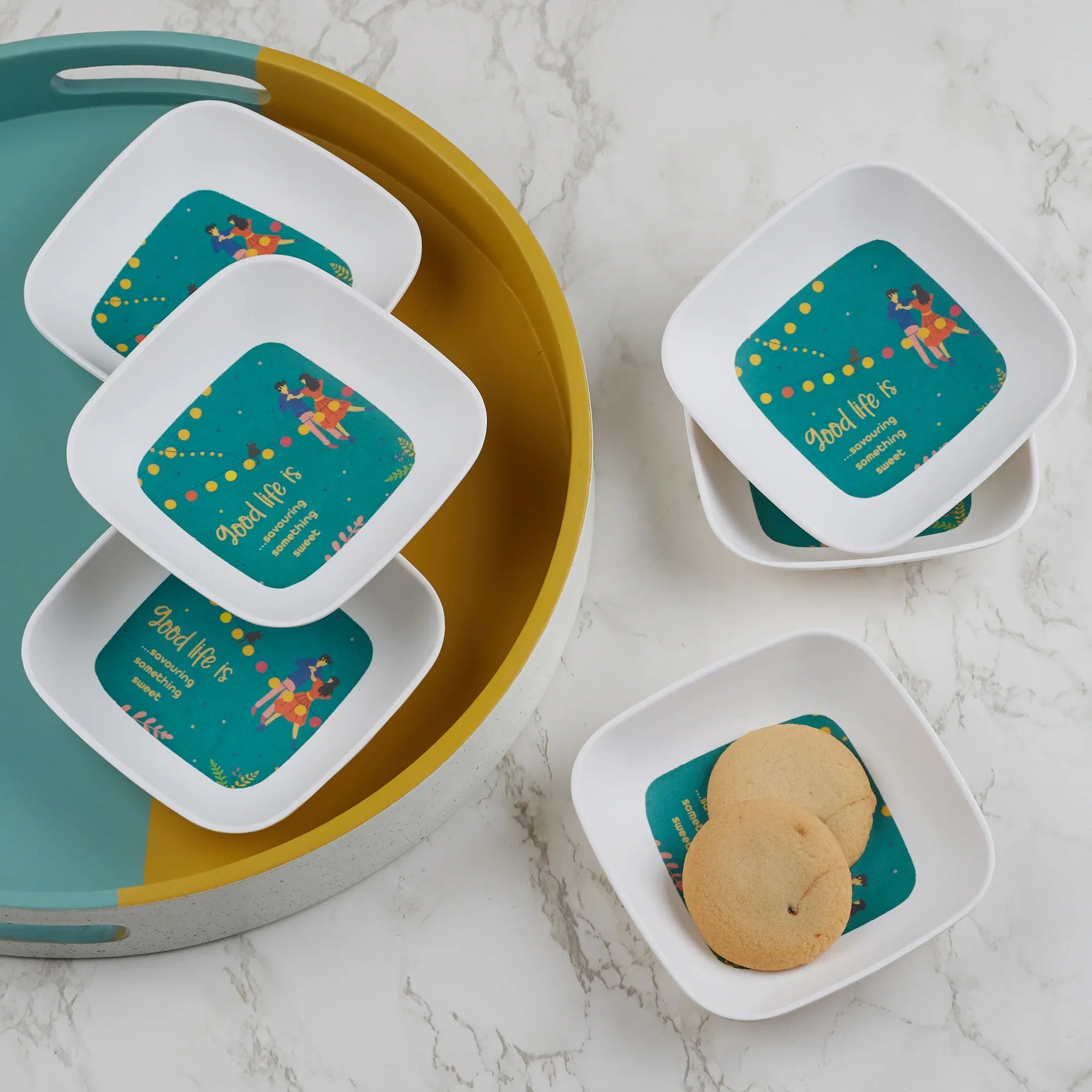 Good Life Melamine Snack Plate Set of 6 in Multi Colour - HomeTown