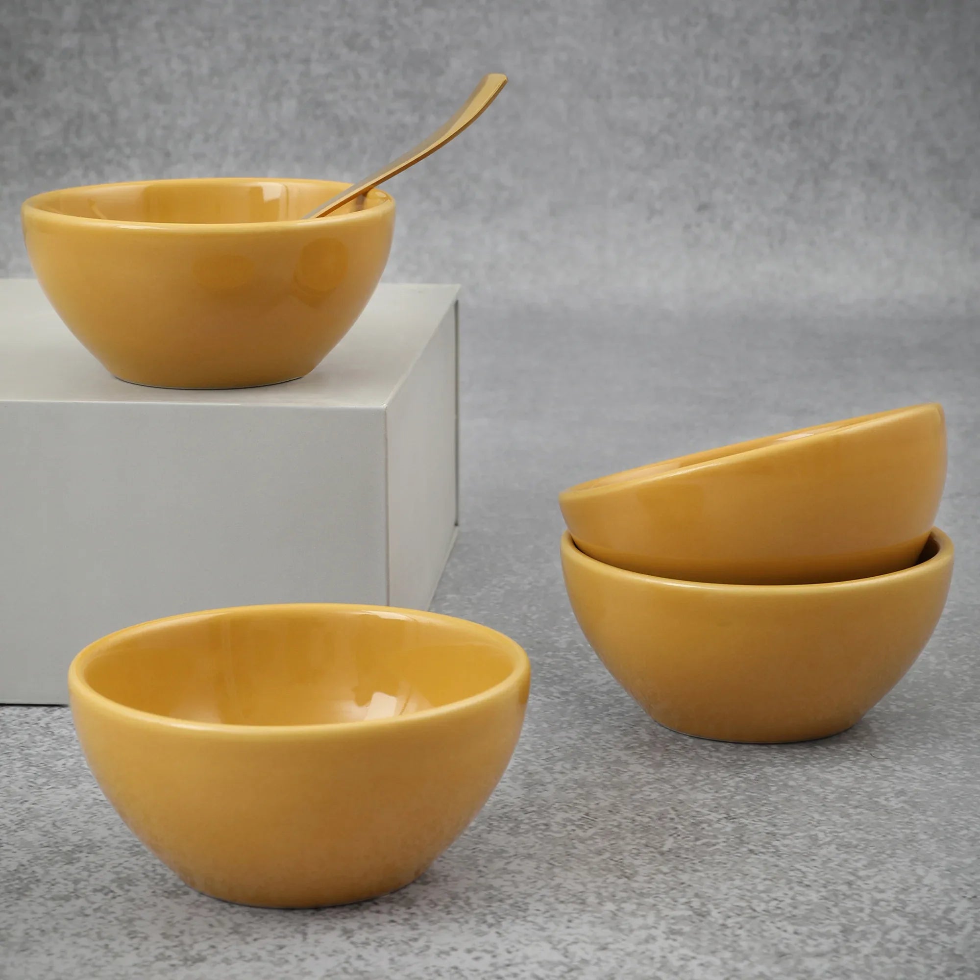 Palette Ceramic 4 Inch Curry Bowl 4 Pcs in Yellow Colour - HomeTown