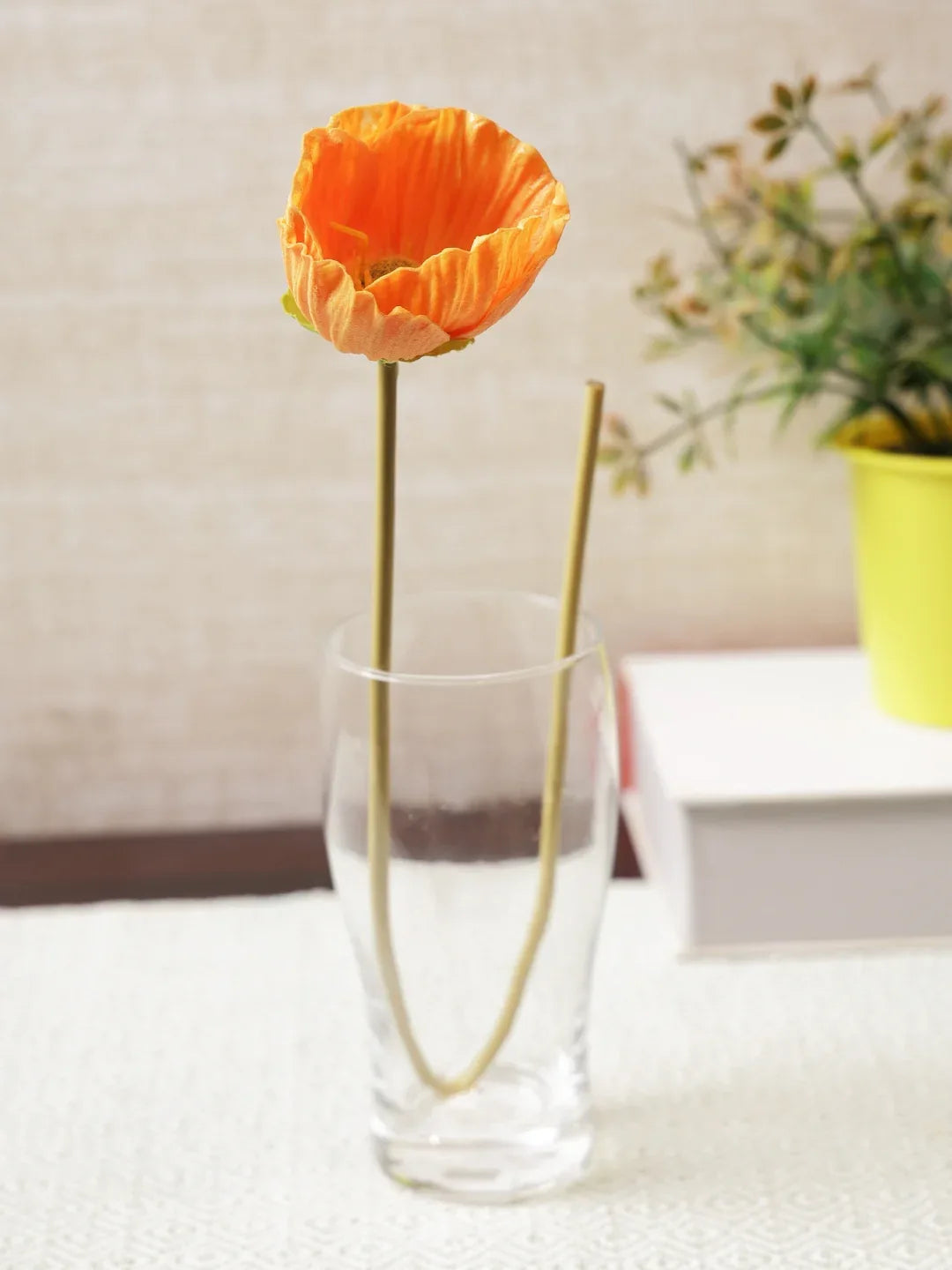 Elora Single Yellow Poppy Polyester Artificial Flower 48cm in Yellow Colour - HomeTown