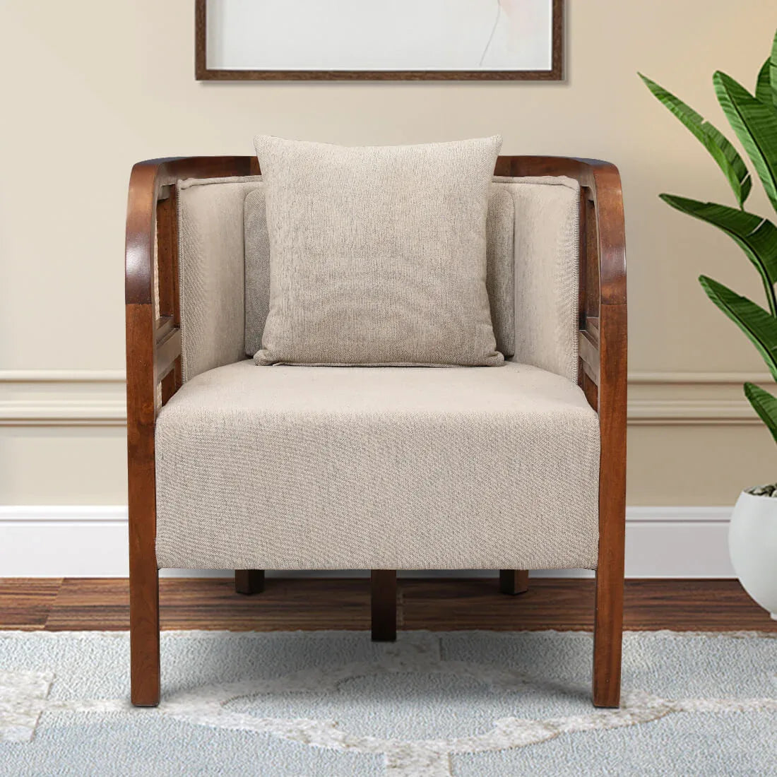 Siam Solidwood Single Seater Sofa in Beige Colour - HomeTown