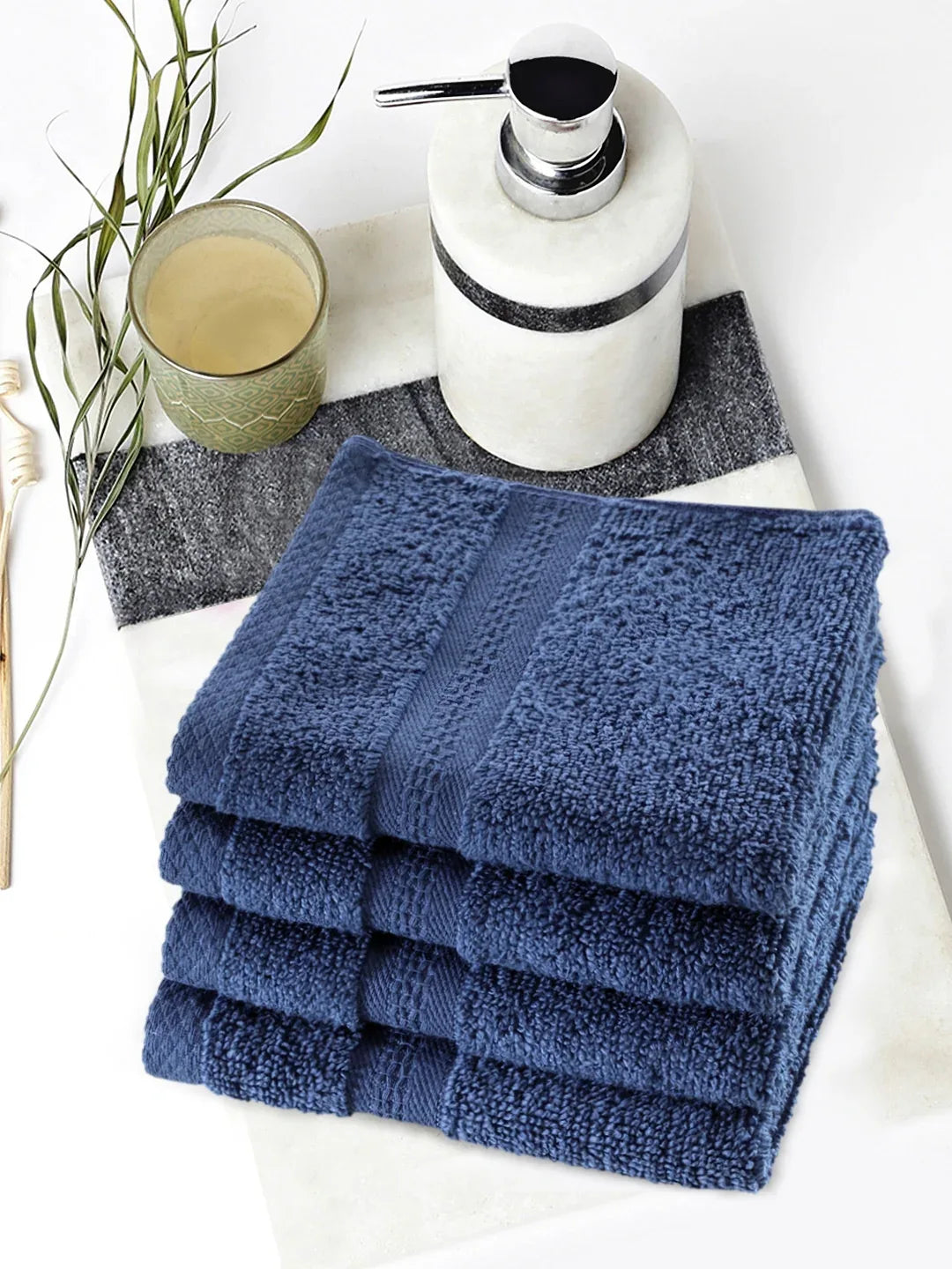 Paradiso Cotton Set Of 4 Face Towel 30X30 Cm 500 Gsm in Navy Colour - HomeTown