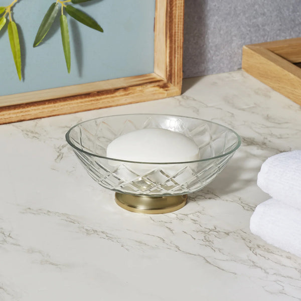 Nora Glass Cut Work Soap Dish in Transparent Colour dimensions
