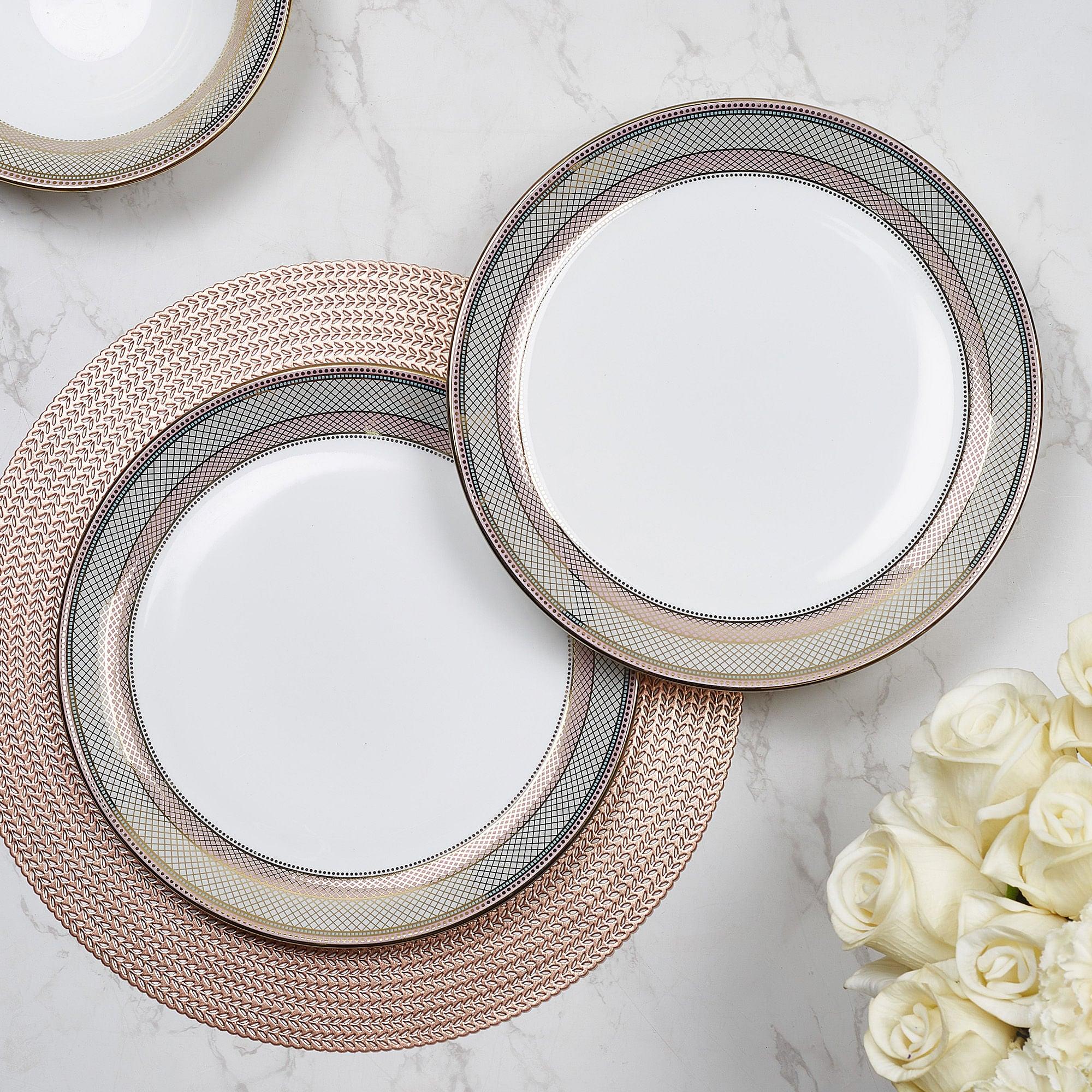 Amour Real Gold-Plated Bone China Charlotte Dinner Plate Set of 2 in Pink & White Colour - HomeTown