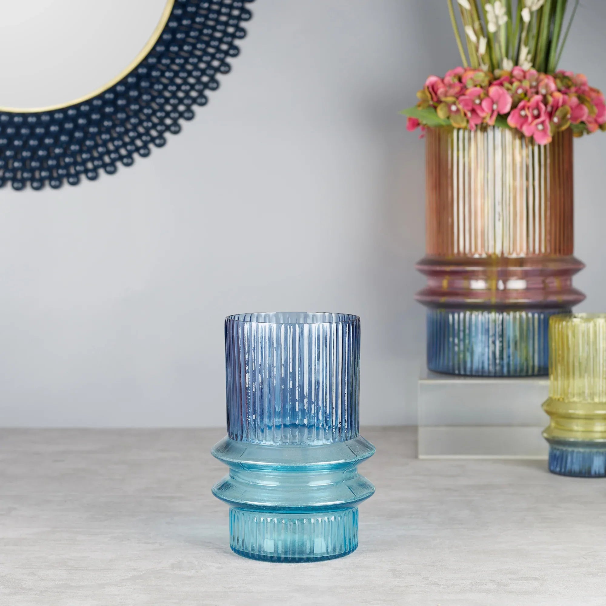 Phiona Glass Fluted Handcrafted Medium Vase 21 Cm in Multi Colour - HomeTown