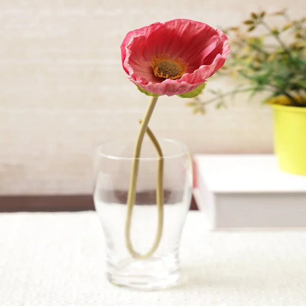 Elora Single Pink Poppy Polyester Artificial Flower 48cm in Pink Colour dimensions