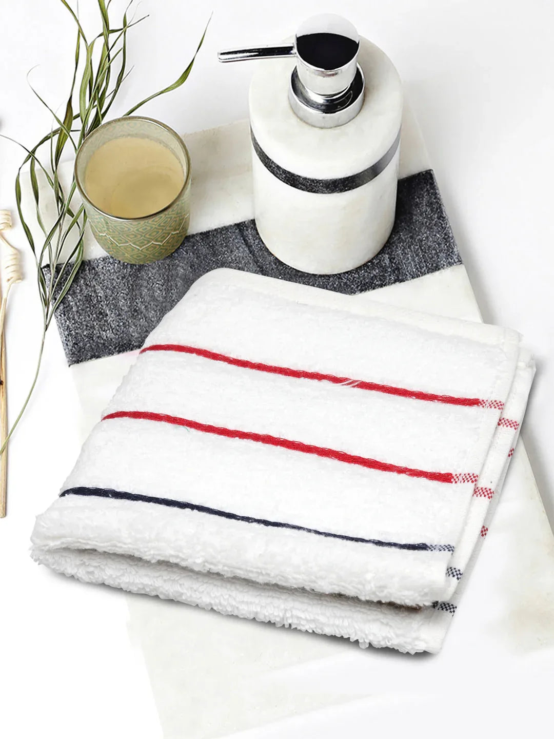Myra Multistripe 100% Cotton Face Towel in White Colour - HomeTown