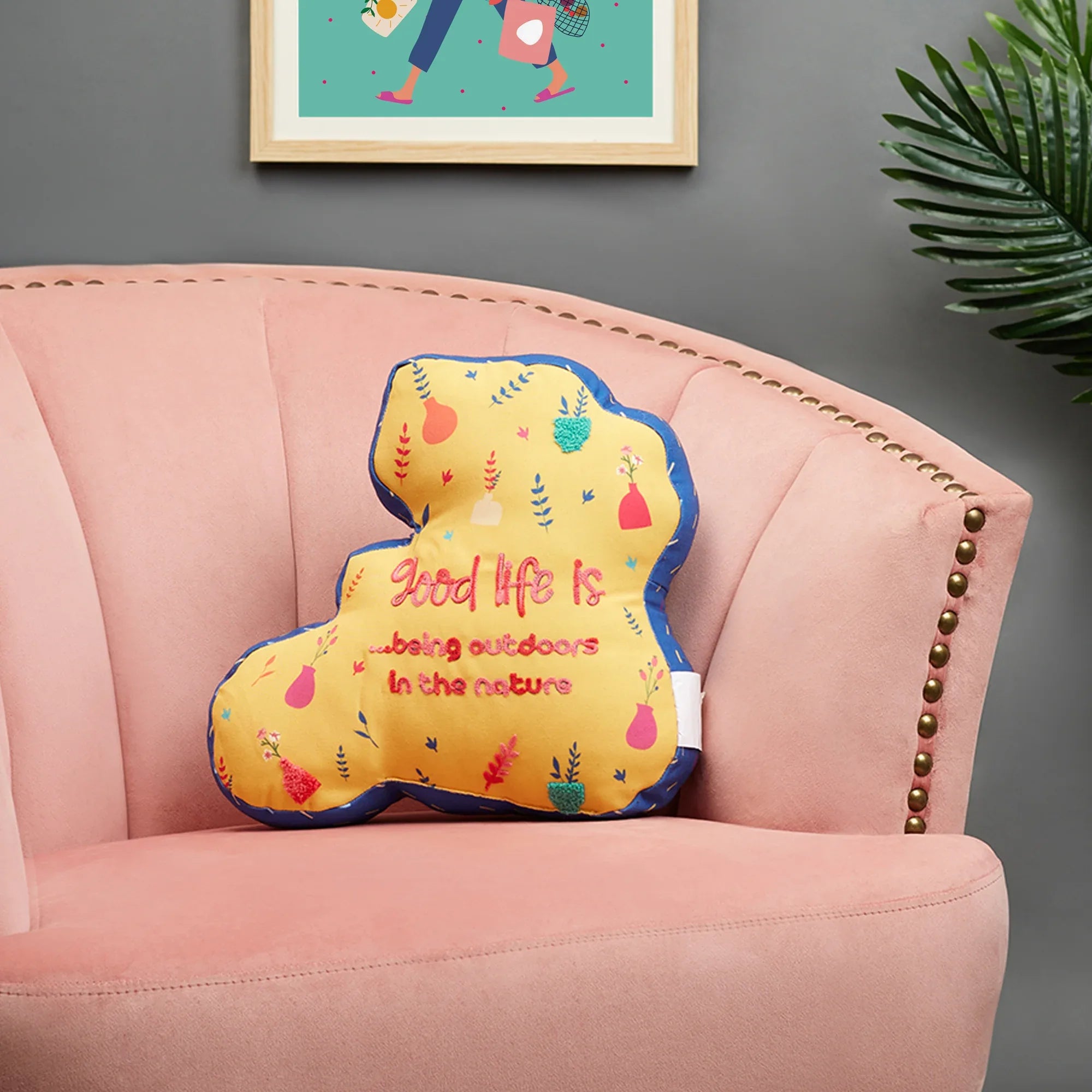 Good Life Reversible Cycle Digital Printed Shaped Cushion 36x36 Cm in Yellow Colour - HomeTown