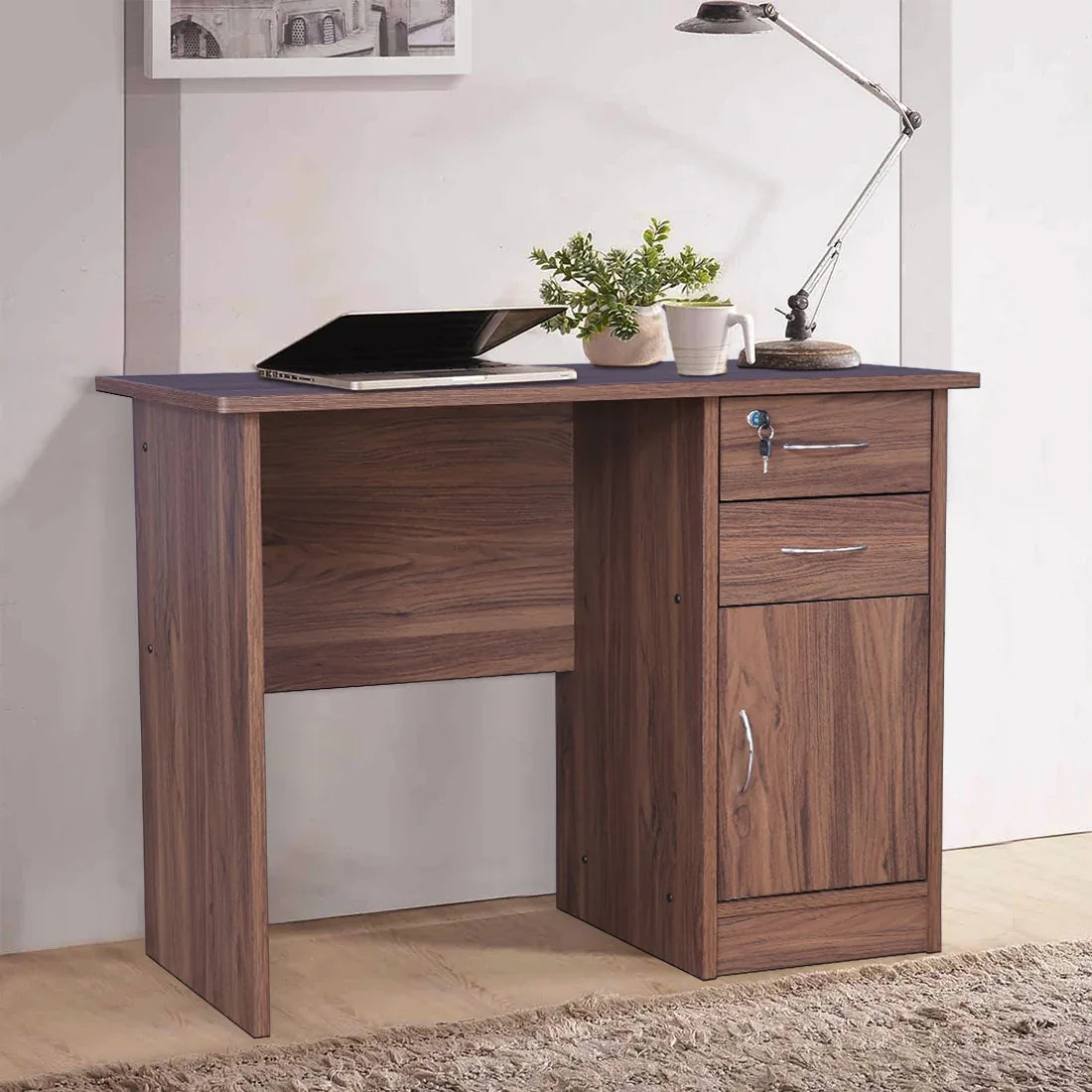 Simply Study Table with Three Drawer in Dark Walnut Colour - HomeTown