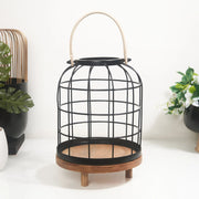 Sovereign Iron and Wood Jali Hanging Lantern 23x34Cm in Black Colour - HomeTown