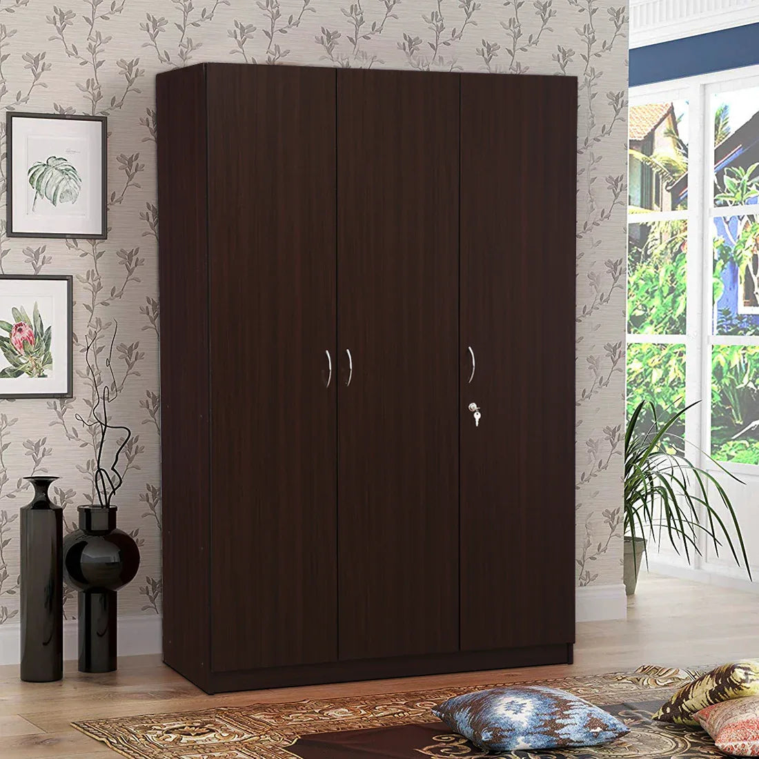 Willy Engineered Wood 3 door wardrobe in Walnut Finish - HomeTown