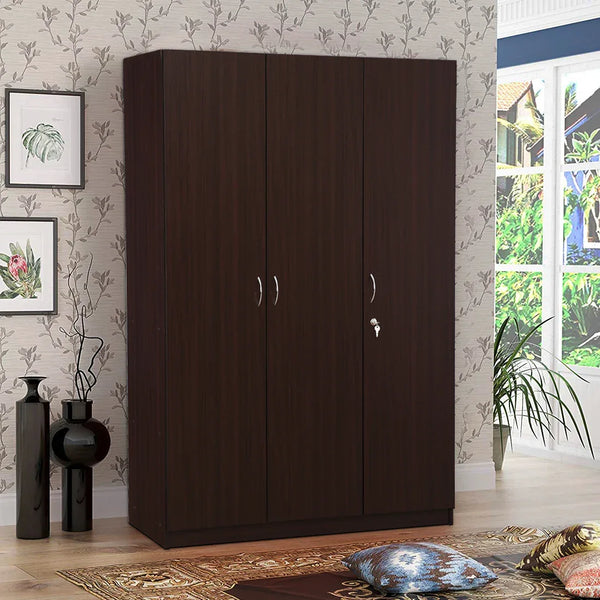 Willy Engineered Wood 3 door wardrobe in Walnut Finish dimensions