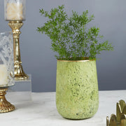 Phiona Glass Textured Handcrafted Vase 21 Cm in Olive Colour - HomeTown