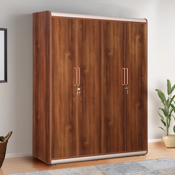 Canterbury Engineered Wood Four Door Wardrobe in Fortune Walnut Colour dimensions