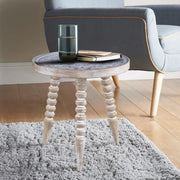 Antico Mango Wood Carved Stool in White Colour - HomeTown