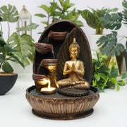 Impression Polyresin Buddha Drops Water Fountain 23x23x29 Cm in Antique Gold Colour