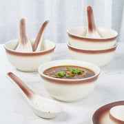 Beautiful Kitchen Studio Pottery Stoneware Soup Bowl With Spoon Set of 4 in Beige Colour - HomeTown