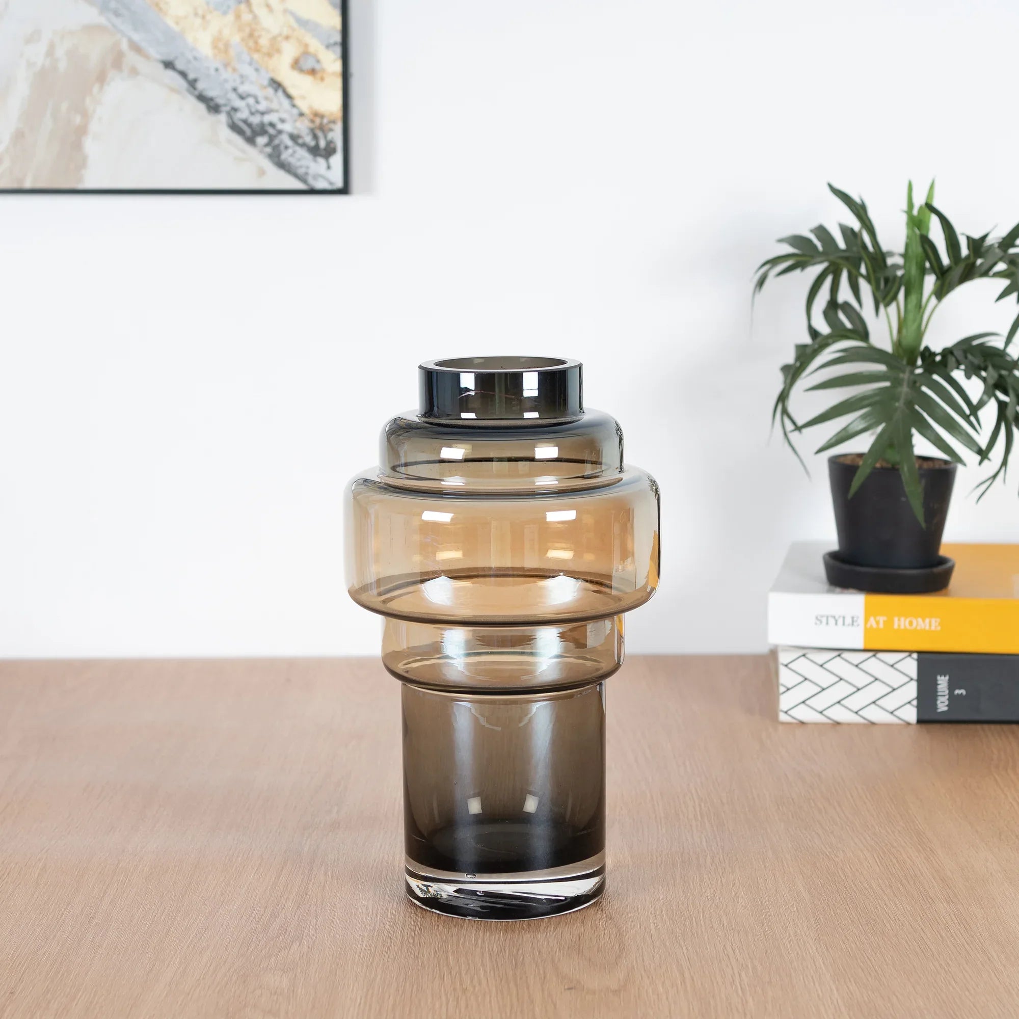 Julian Modern Glass Vase 25Cm in Smoky Colour - HomeTown