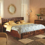 Woodrow Sheesham Wood Queen Size Bed with Box Storage in Honey Colour