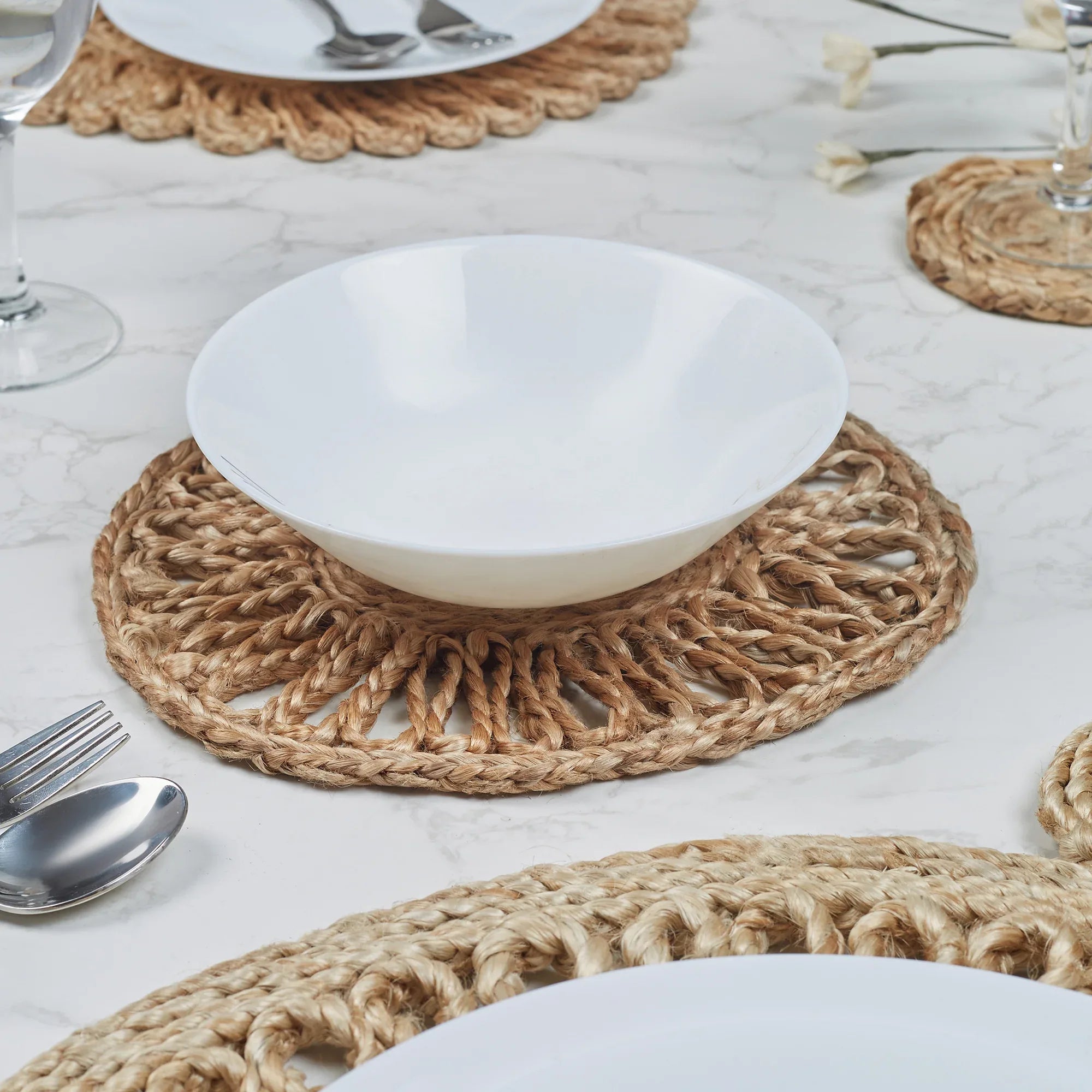 Boho Handmade Jute Trivet Set Of 2 Dia 25 Cm in Natural Colour - HomeTown