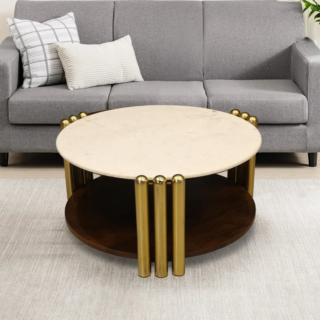 Regalia Marble Top Center Table in White & Gold Colour - HomeTown