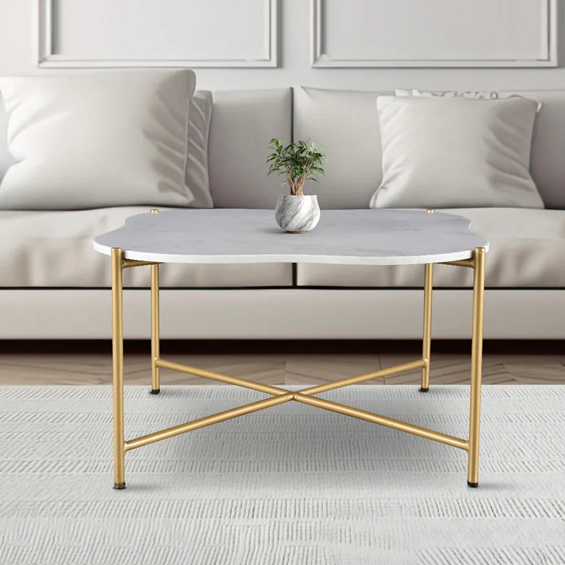 Clara Marble Top Center Table in White Colour - HomeTown