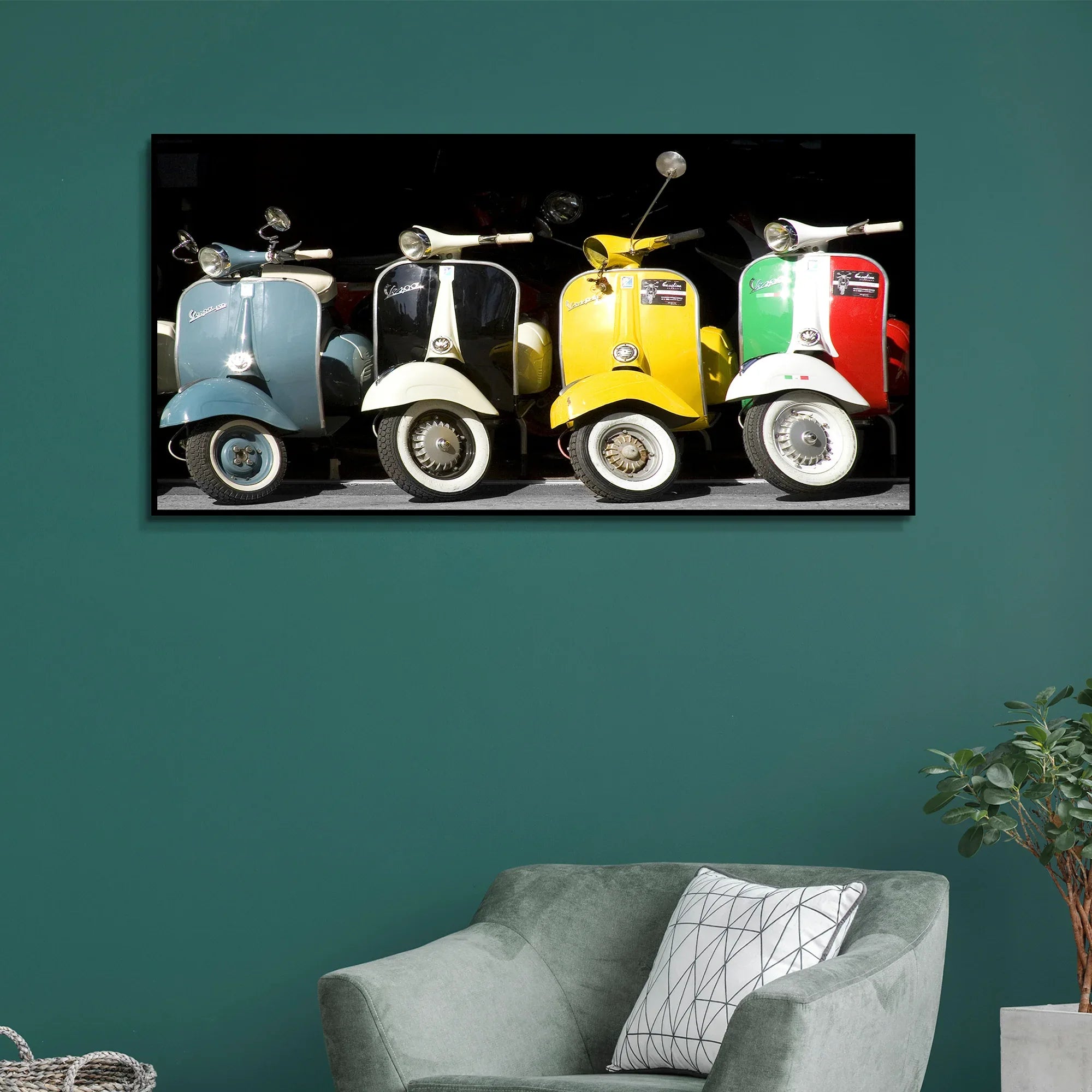 Simon Scooter Glossy Mdf Print Painting 100x50 Cm in Black And Multi Colour - HomeTown