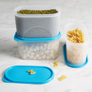 Fiesta 100% BPA-Free Plastic Oval Container Set of 3 (1300ml) in Teal & Transparent Colour - HomeTown