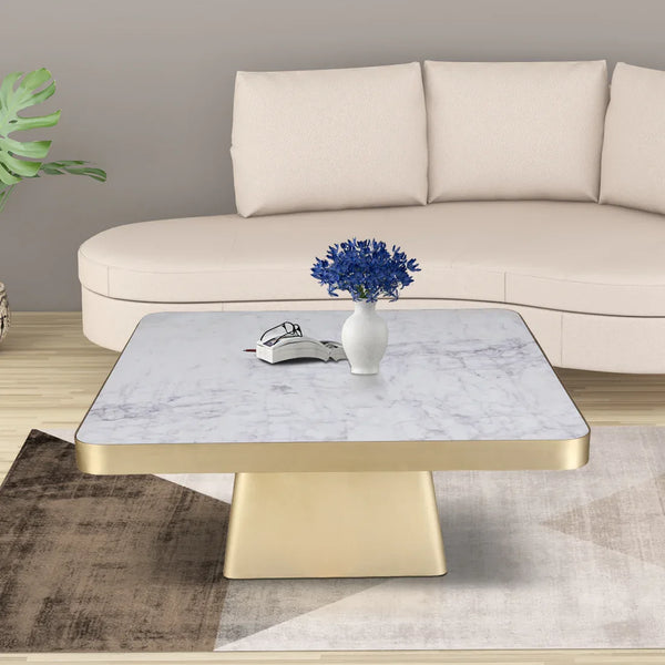 Thomas Marble Center Table in Gold and White Colour - HomeTown