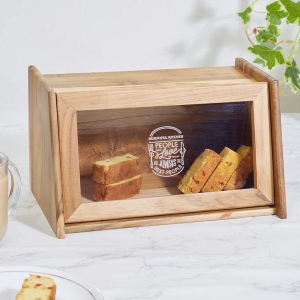 Beautiful Kitchen Wood and Acrylic Bread Box in Brown Colour dimensions
