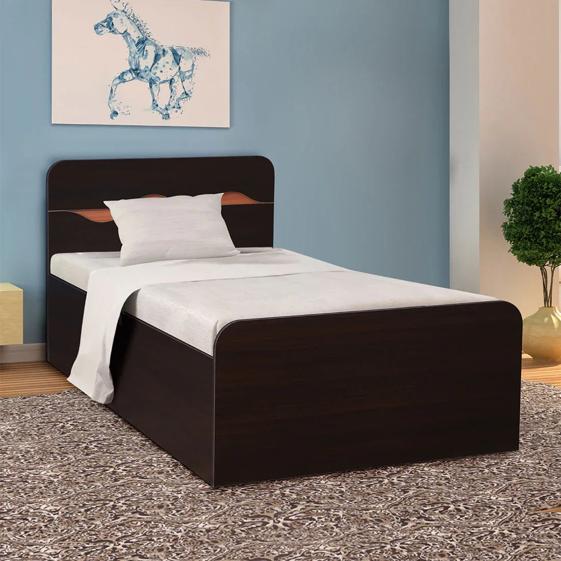 Swirl Single bed with Box storage in Dark Oak Colour - HomeTown