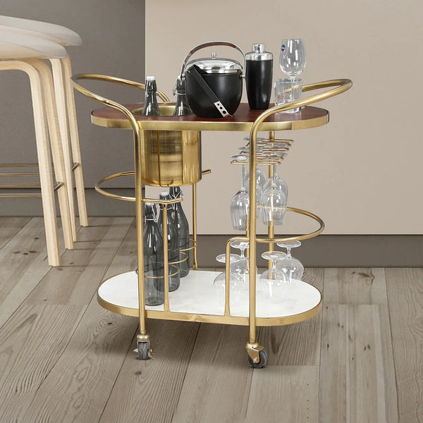 Martini Metal Serving Trolley in Brown & Gold Colour dimensions
