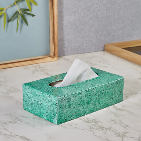 Nora Metal Sprinkle Finish Tissue Box Cover in Turq Colour dimensions