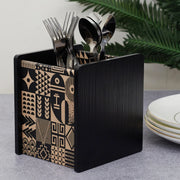 Print Modern Black Engineered Wood Cutlery Holder in Multi Colour - HomeTown