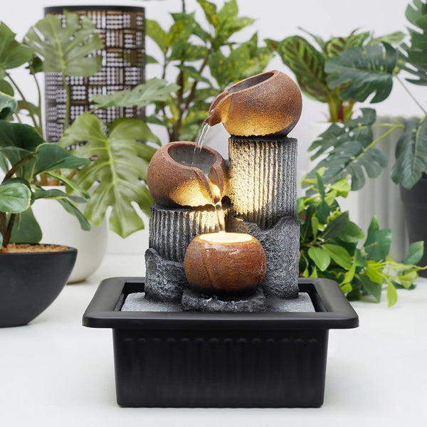 Impression Polyresin Trio Bowl Water Fountain 21x17x25 Cm in Brown Colour - HomeTown