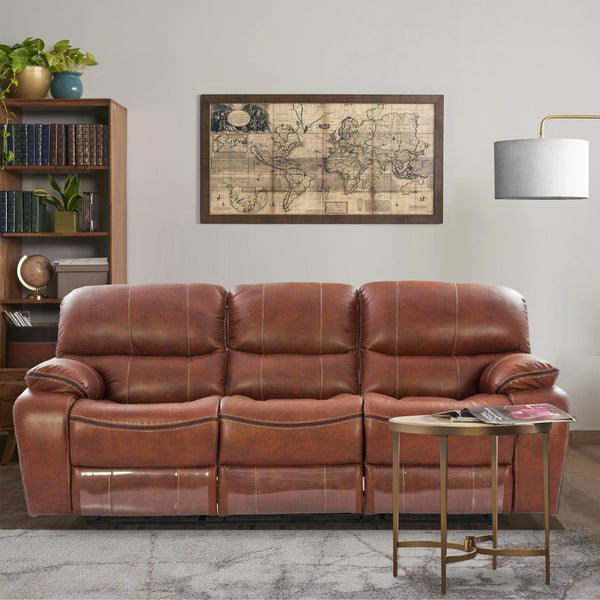 Tigris Three Seater Leatherette Recliner Sofa in Brown Colour dimensions