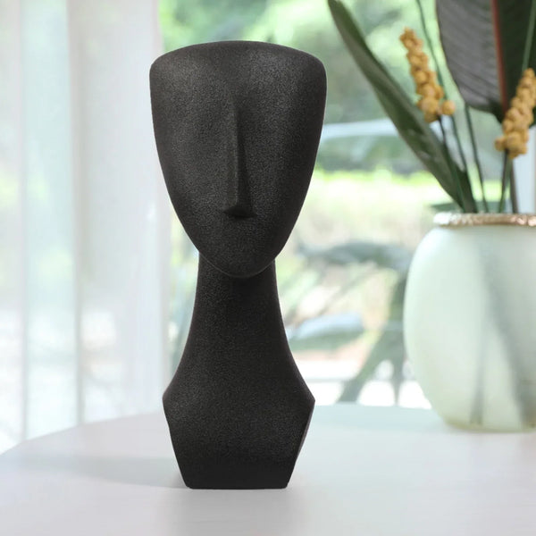 Miraya Modern Textured Face Polyresin Hand Finished Figurine Black 37cm by Living Essence dimensions