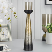 Zeus Iron and Glass Ombre Conical Candle Holder 10x47 Cm in Antique Gold & Black Colour - HomeTown