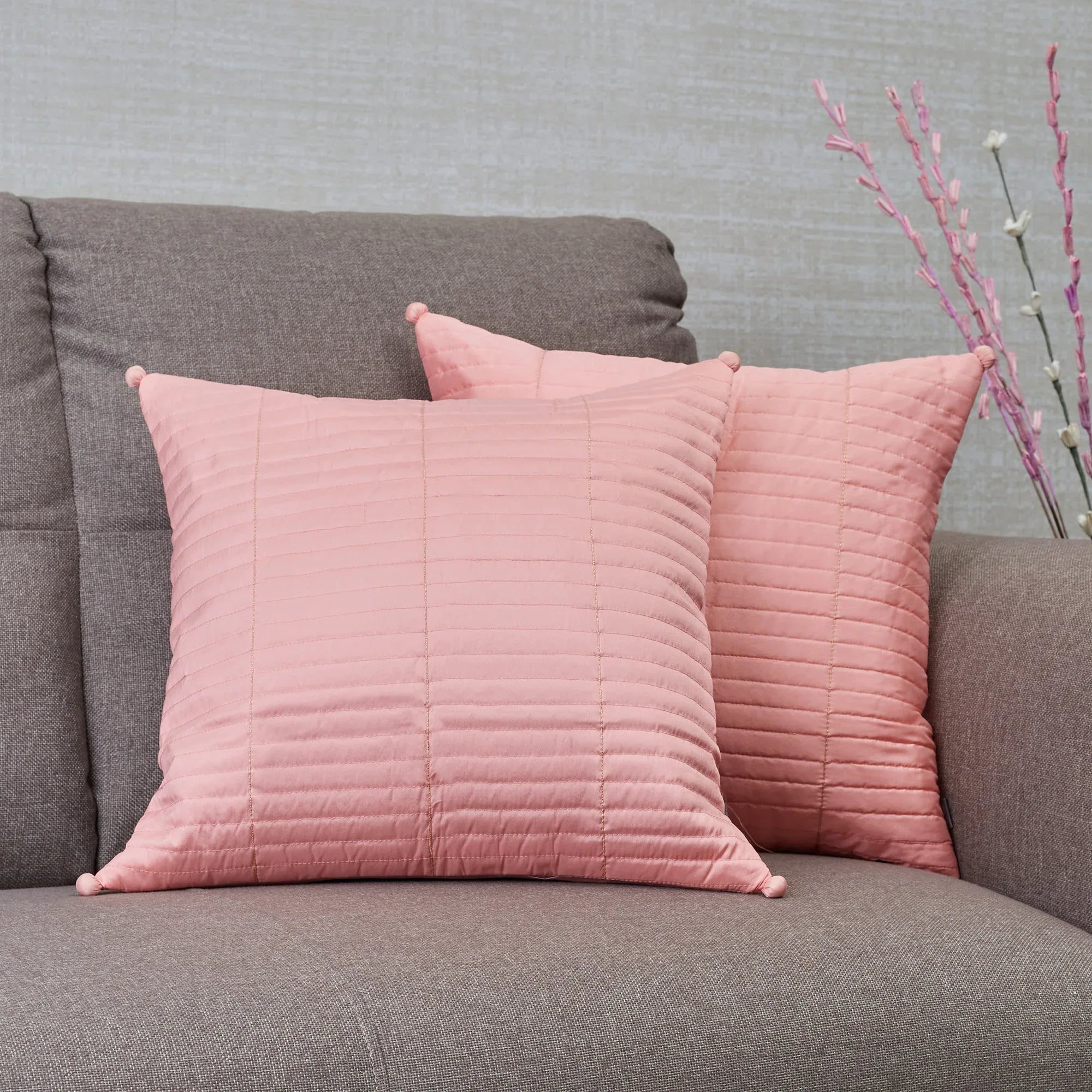 Fiesta Quilted Set of 2 Cushion Cover 40x40 Cm in Blush Colour - HomeTown