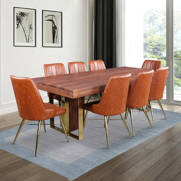 Marvis Acacia Wood Eight Seater Dining Set in Walnut Colour dimensions