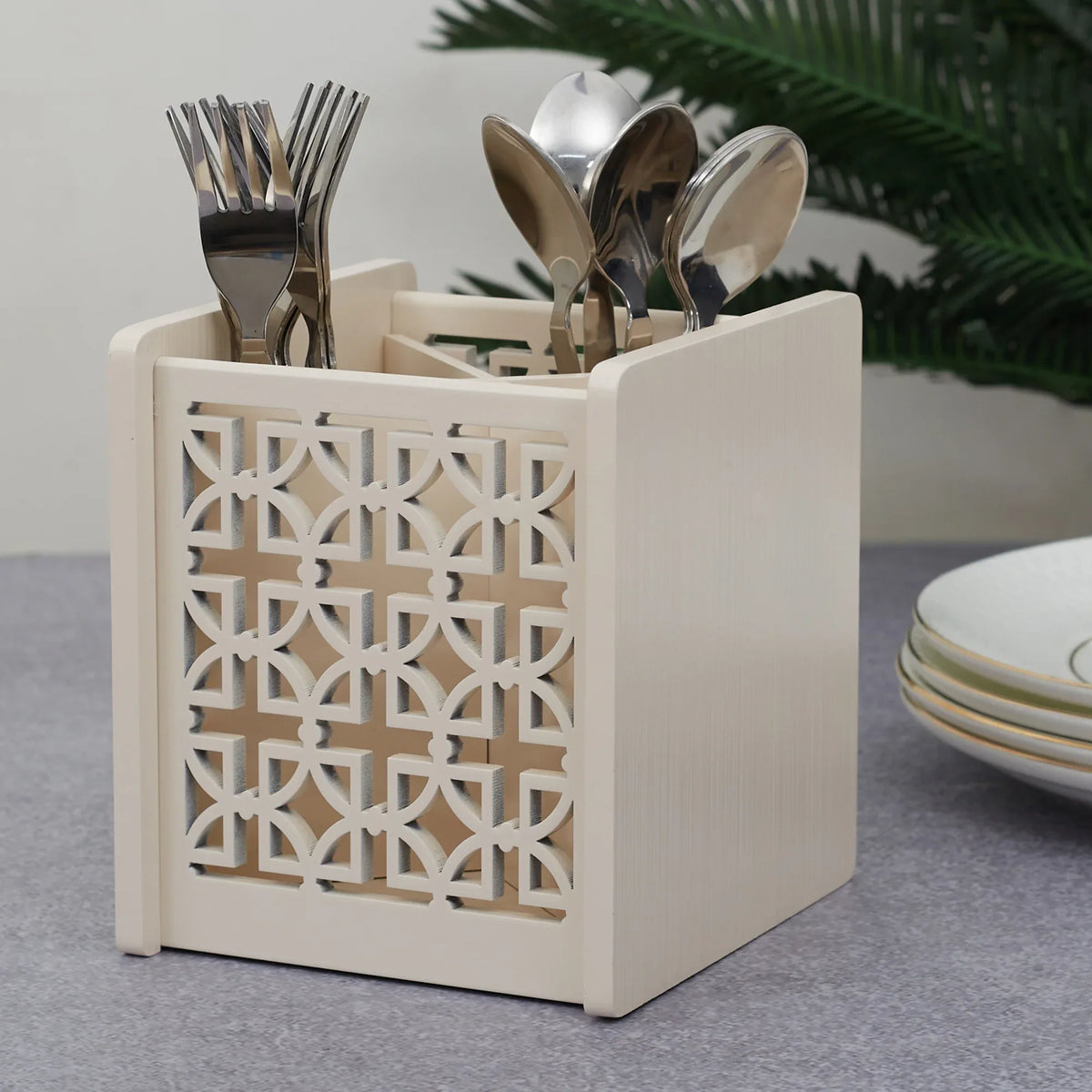 Laser Engineered Wood Cutlery Holder in Multi Colour - HomeTown