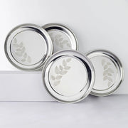 Glisto Stainless Steel Rajbhog Side Plate Set of 4 with Etched Design in Silver Colour - HomeTown